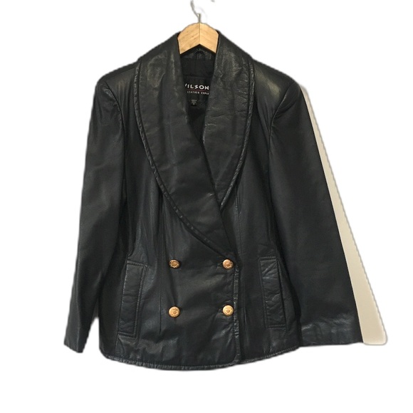 Vintage Jackets & Blazers - Vintage Black Leather Jacket Double Breasted Coat